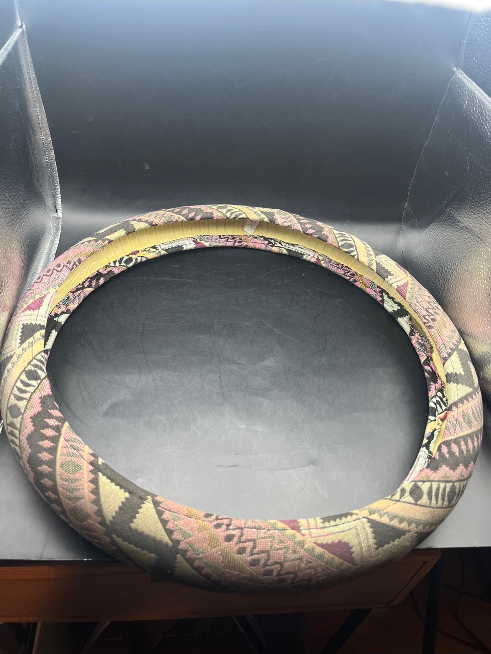 Patterned Fabric Steering Wheel Cover in geometric Aztec hippie boho car